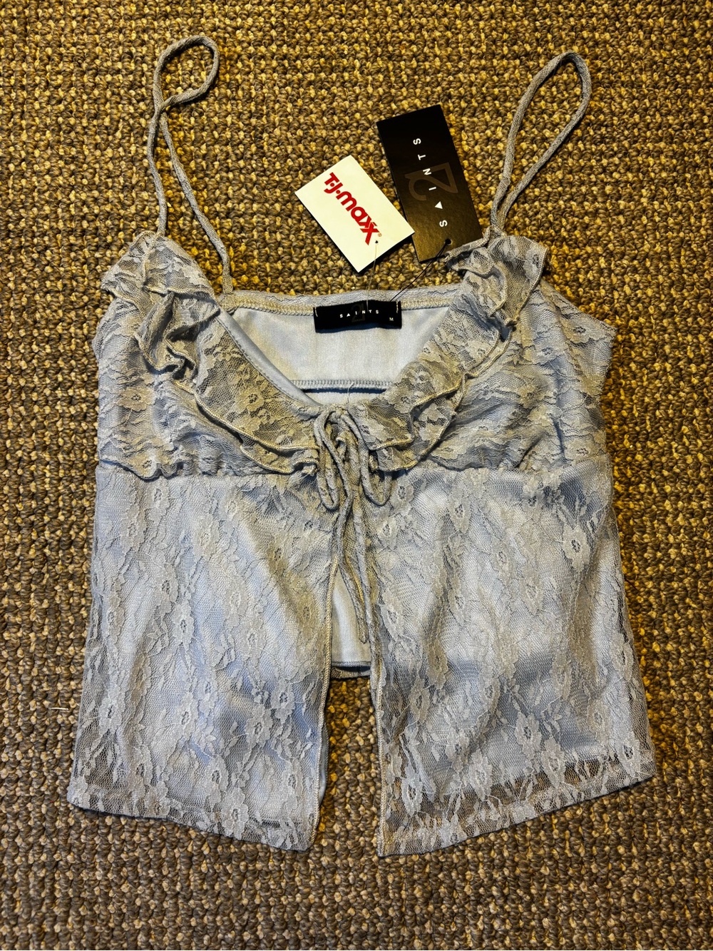 AllSaints Light Blue L Ruffle Tie-Front Cami Tank